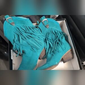 Very Volatile Turquoise Western Boots with Fringe